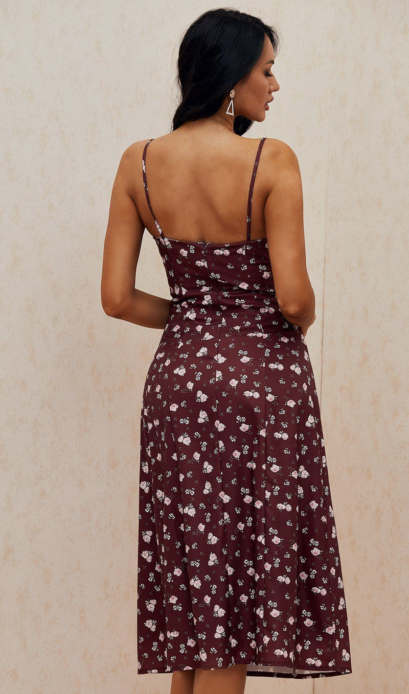 Wine Bustier Midi Dress