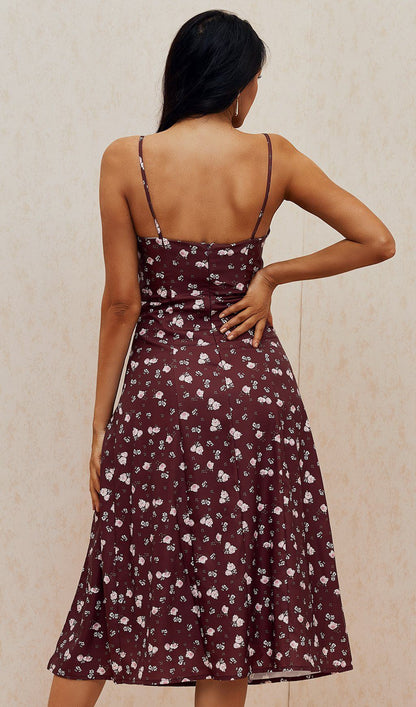 Wine Bustier Midi Dress