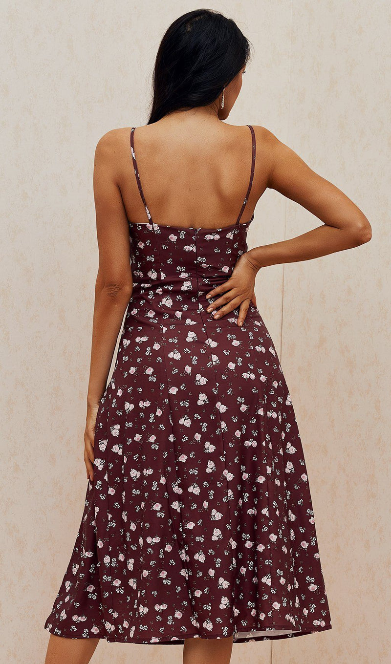 Wine Bustier Midi Dress