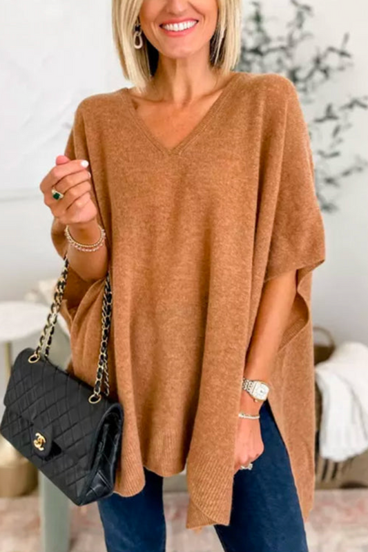 10 Colors V Neck Loose Fit Poncho Sweater