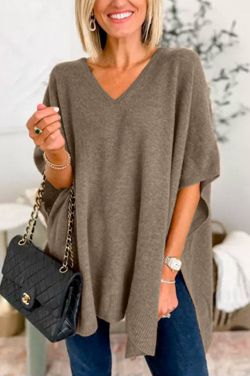 10 Colors V Neck Loose Fit Poncho Sweater