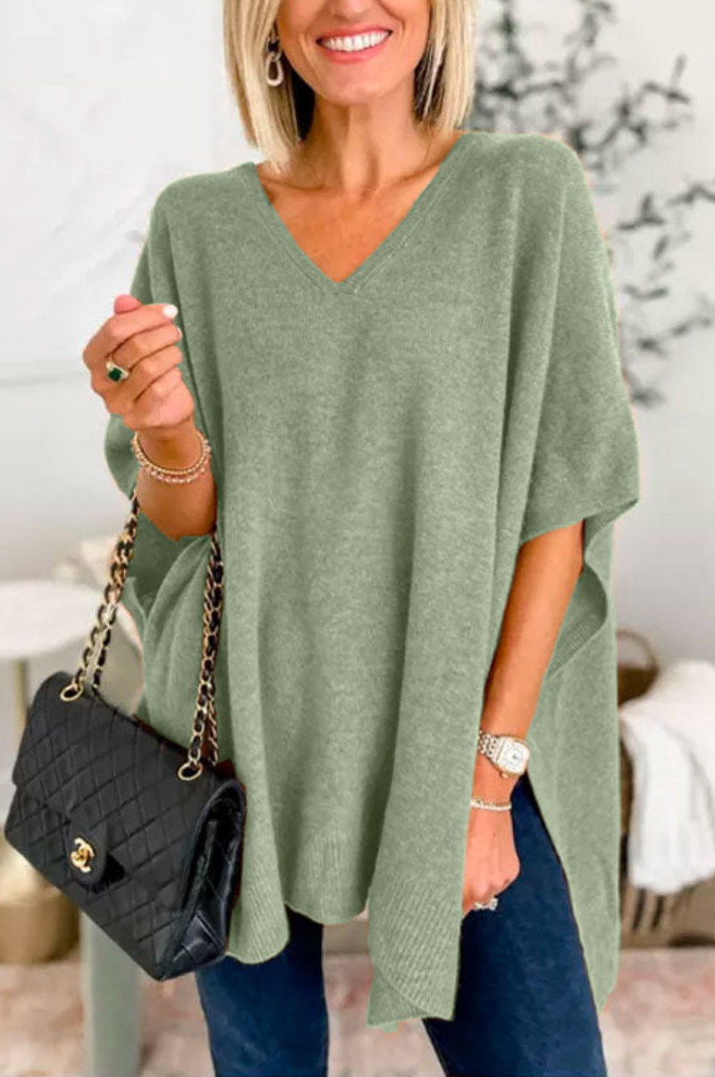 10 Colors V Neck Loose Fit Poncho Sweater