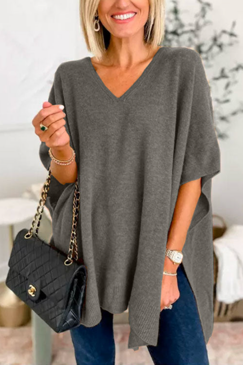 10 Colors V Neck Loose Fit Poncho Sweater