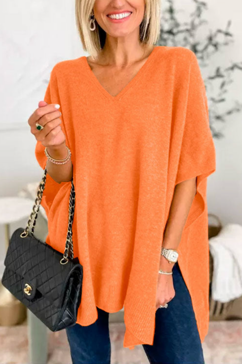 10 Colors V Neck Loose Fit Poncho Sweater