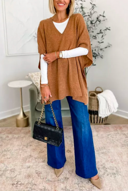 10 Colors V Neck Loose Fit Poncho Sweater