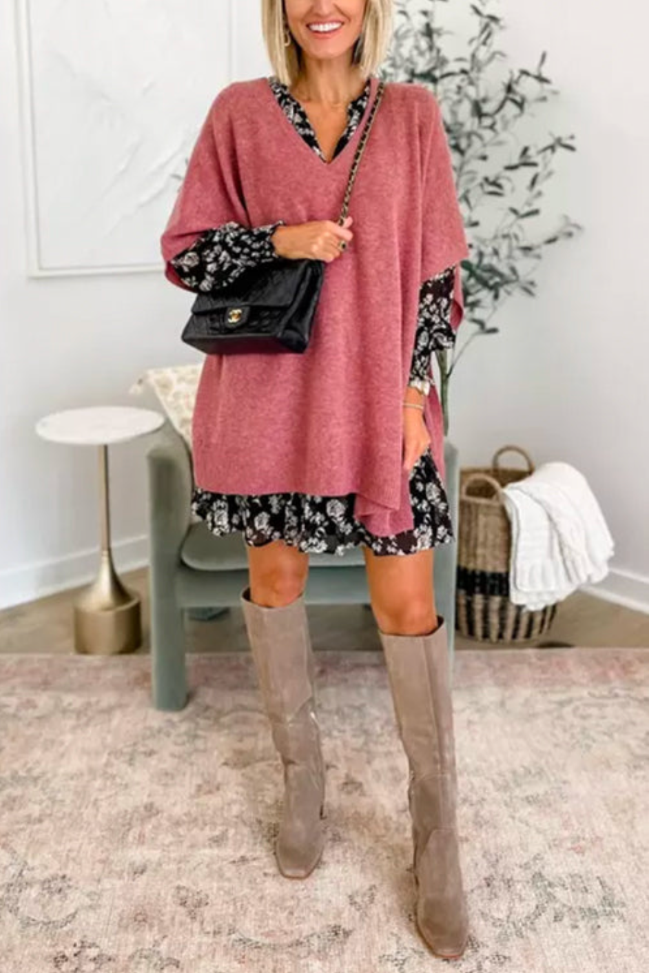 10 Colors V Neck Loose Fit Poncho Sweater