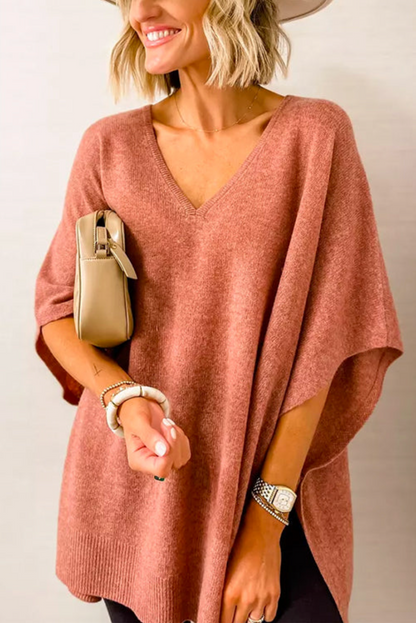 10 Colors V Neck Loose Fit Poncho Sweater