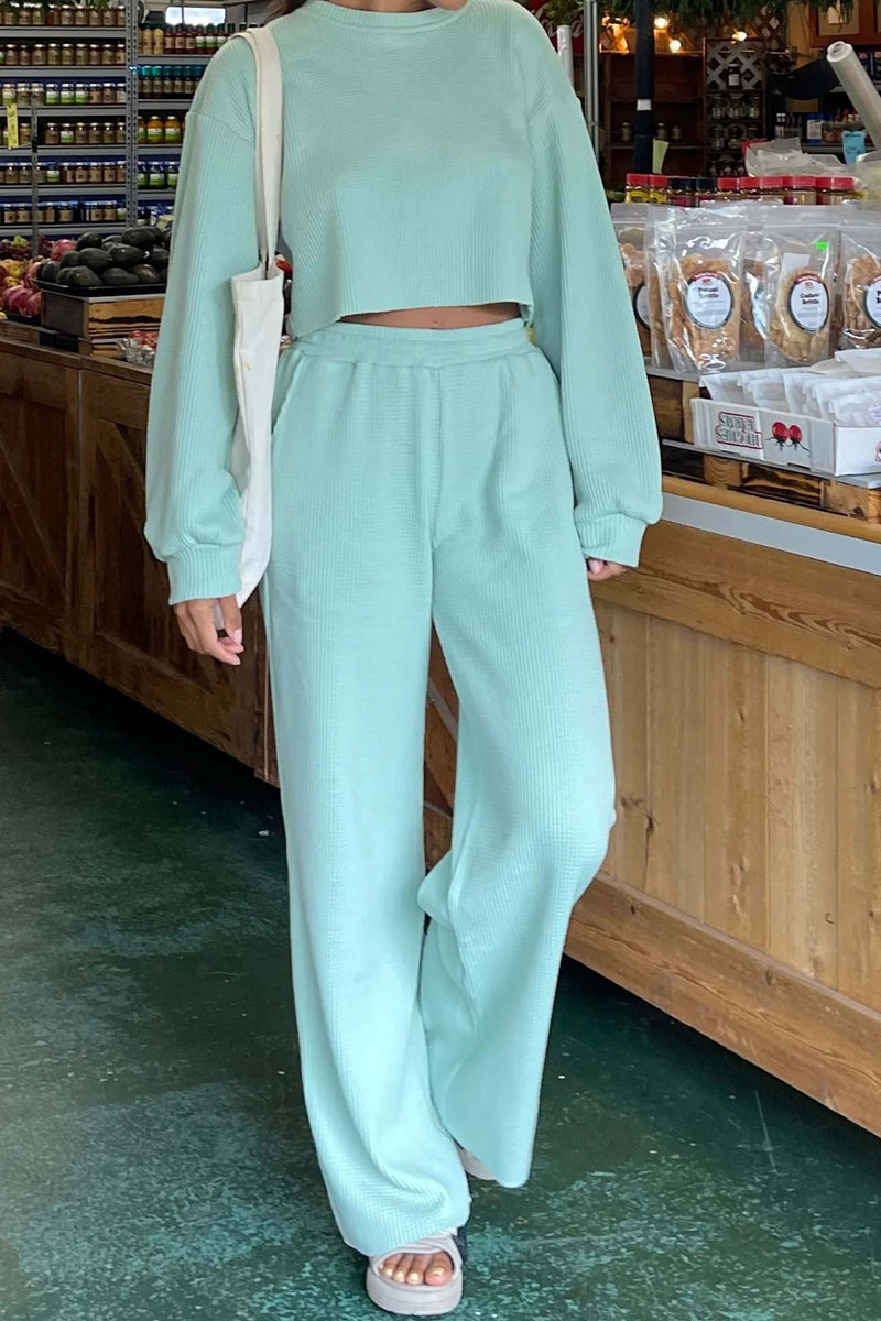 Waffle Sweatshirt Long Pants Set