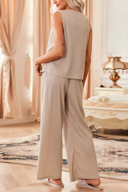 Waffle Tank Top Two-piece Pants Set