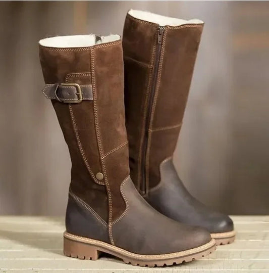 Warm Snow Leather Winter Flats Fur Knee High Boots