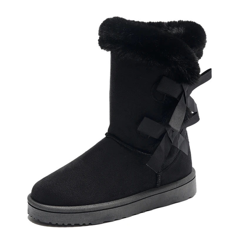 Waterproof Trend Bow Warm Mid-calf Thicked Plush Non-slip Snow Boot