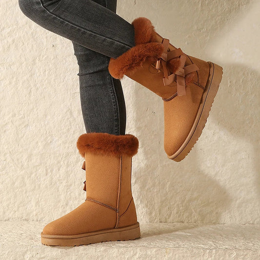 Waterproof Trend Bow Warm Mid-calf Thicked Plush Non-slip Snow Boot