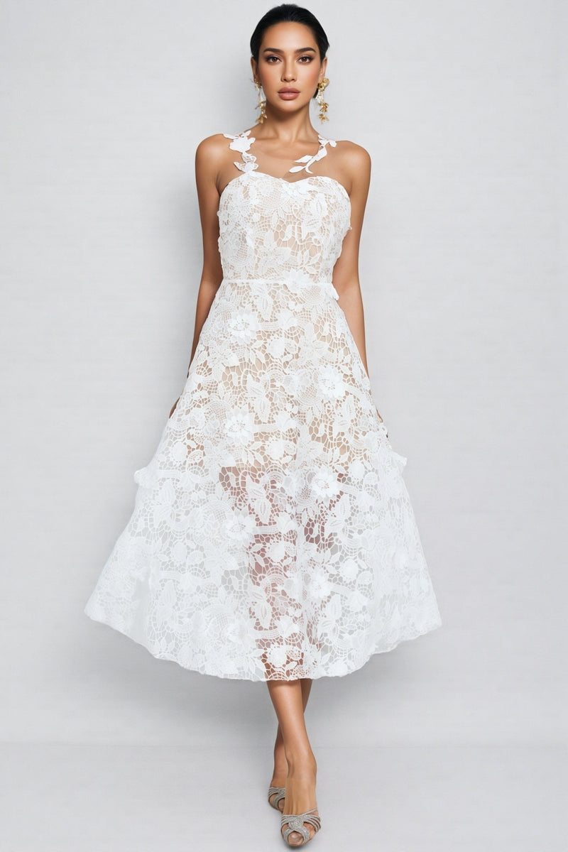 Malachi White Lace Illusion Midi Dress