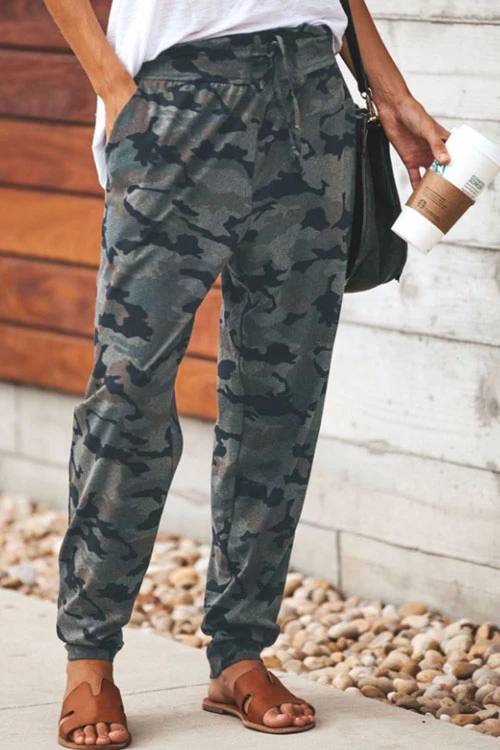 Moxidress High Waist Drawstring Camo Pants