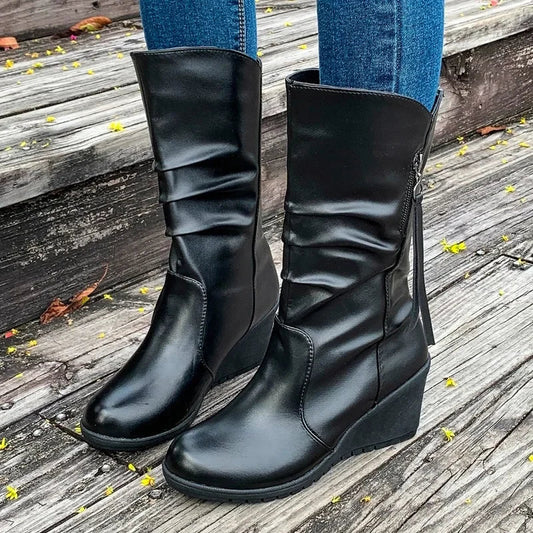 Wedges Color Simple Comfortable Versatile Large Size Platform Ankle Boot
