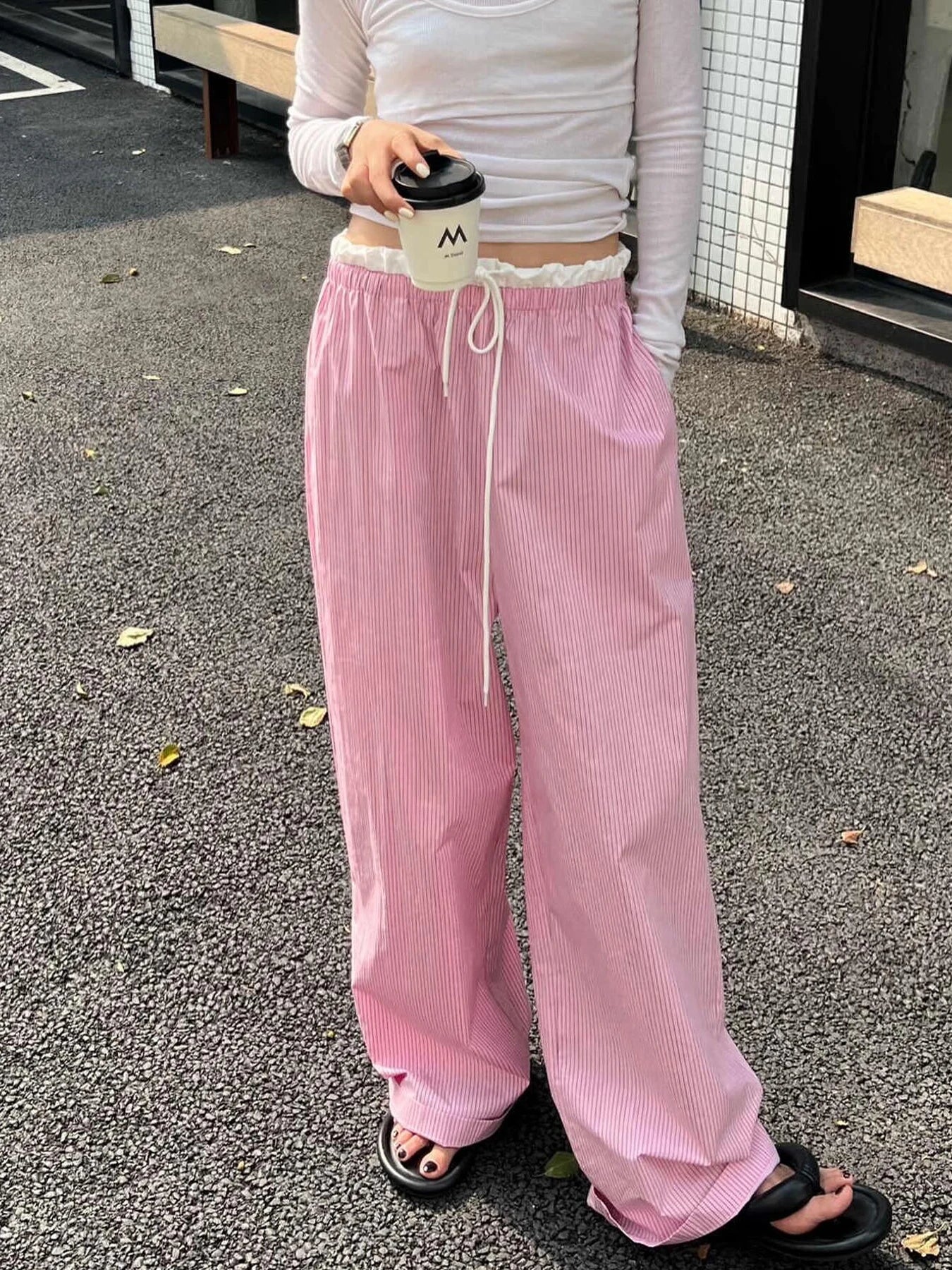 Striped Ruched Sweet Straight Pant