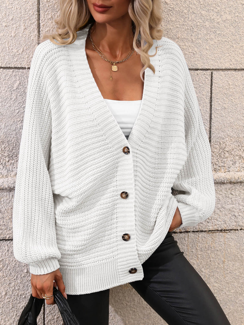 Button Up Oversized Knit Cardigan - White
