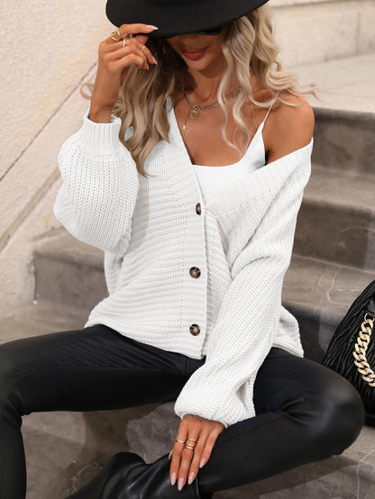 Button Up Oversized Knit Cardigan - White