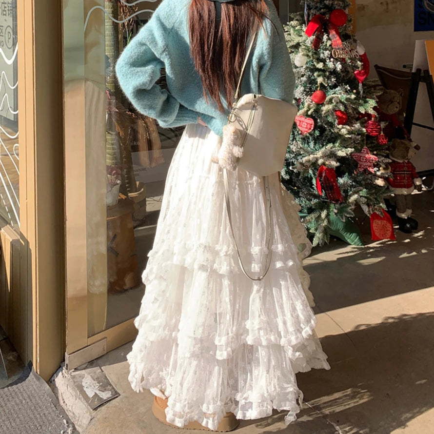 White Tulle Floor-length Skirt