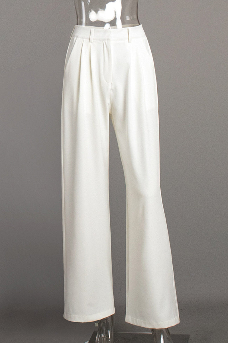 White High-rise Wide Leg Long Pants