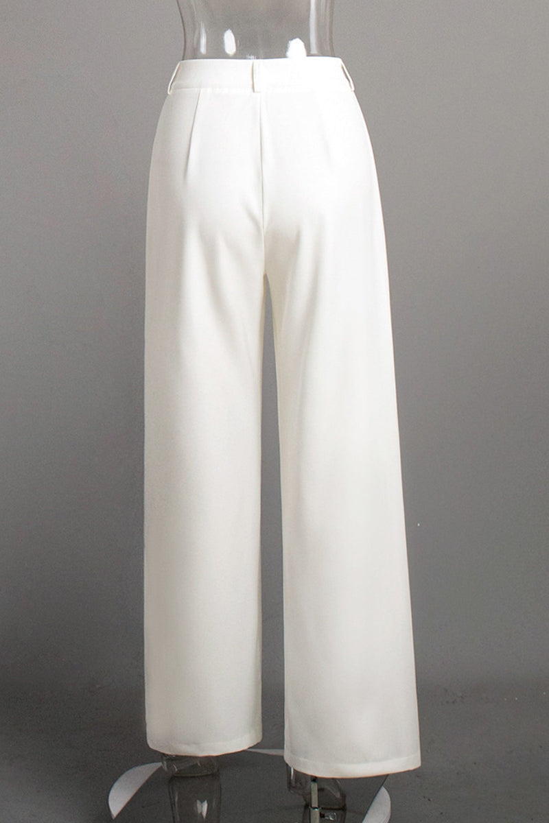 White High-rise Wide Leg Long Pants