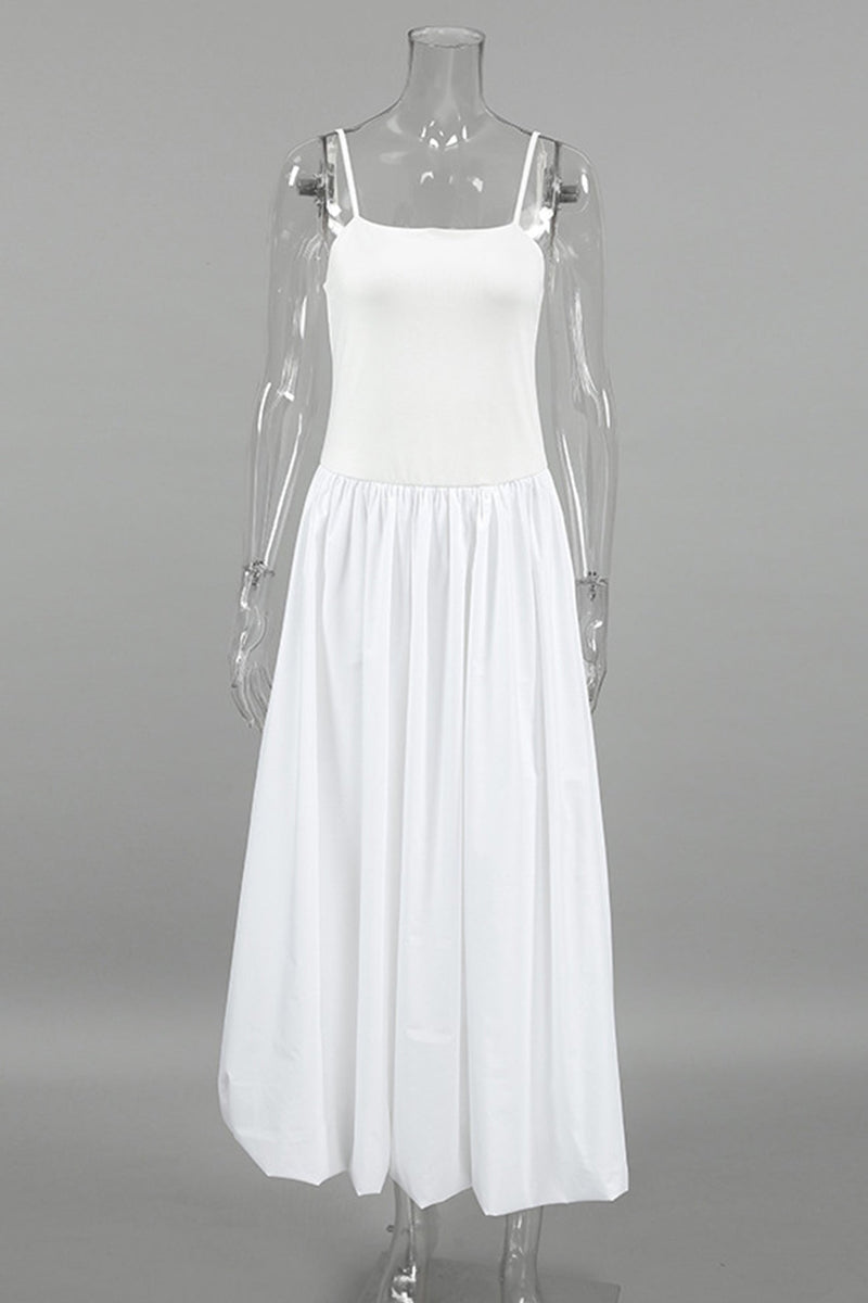 White Waisted Ballon Midi Dress