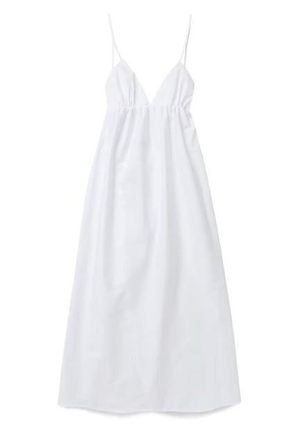 White V Neck Backless Cami Midi Dress