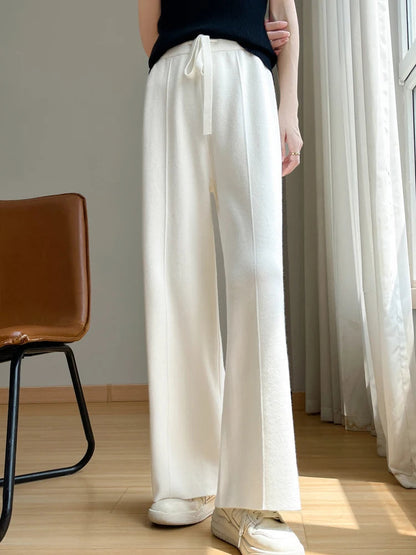 Wide Leisure Loose High Waist Elastic Knitting Autumn New Pants