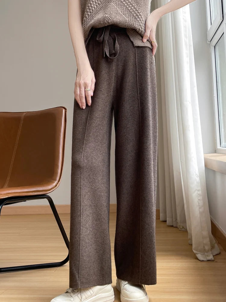 Wide Leisure Loose High Waist Elastic Knitting Autumn New Pants