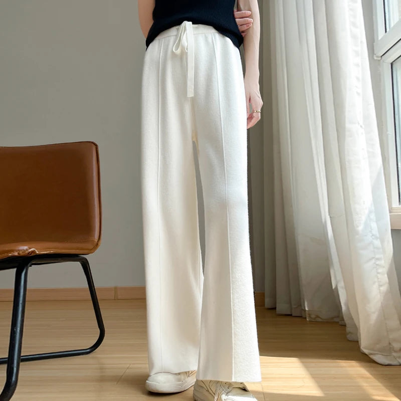 Wide Leisure Loose High Waist Elastic Knitting Autumn New Pants