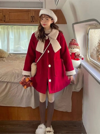 Winter Christmas Warm Loose Red Thick New Coat