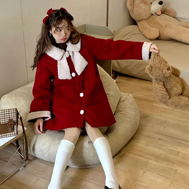 Winter Christmas Warm Loose Red Thick New Coat