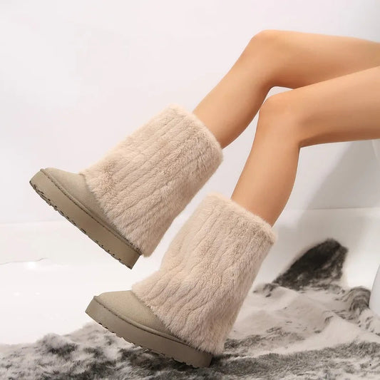 Plush Faux Fur Warm Thick Soled Furry Knee-high Outdoor Snow Boot