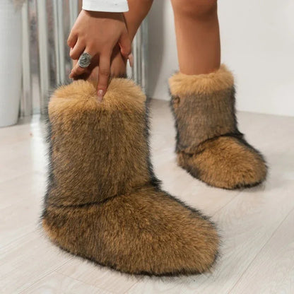 Fuzzy Cozy Plush Lined Slip-on Warm Stylish Outdoor Snow Boot