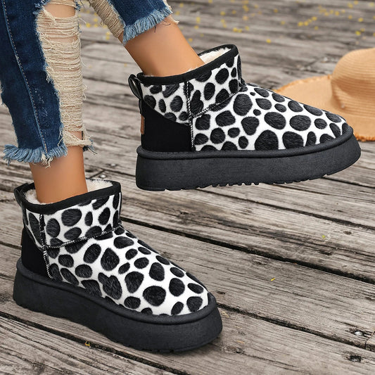 Leopard Slip-on Thickened Fluff Round Toe Snow Boot