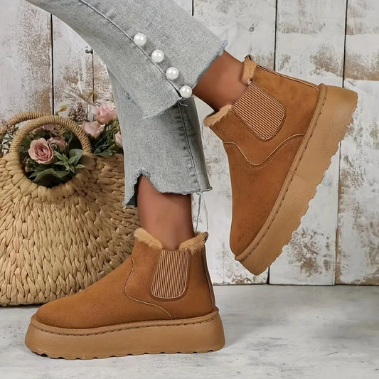 Winter Short Plush Warm Snow Boots Shoes New Suede Fur Chelsea Ankle Boots Flats Platform Shoes Botas