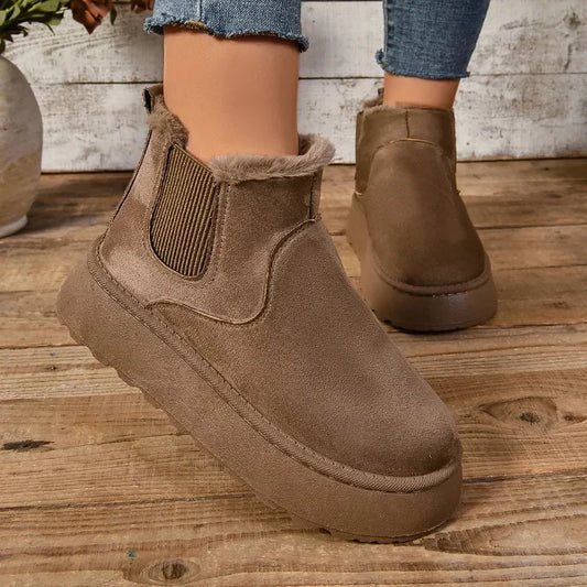 Winter Short Plush Warm Snow Boots Shoes New Suede Fur Chelsea Ankle Boots Flats Platform Shoes Botas