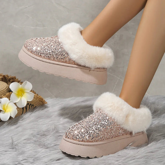 Winter Short Plush Warm Snow Boots Shoes New Suede Fur Chelsea Ankle Boots Flats Platform Shoes Botas