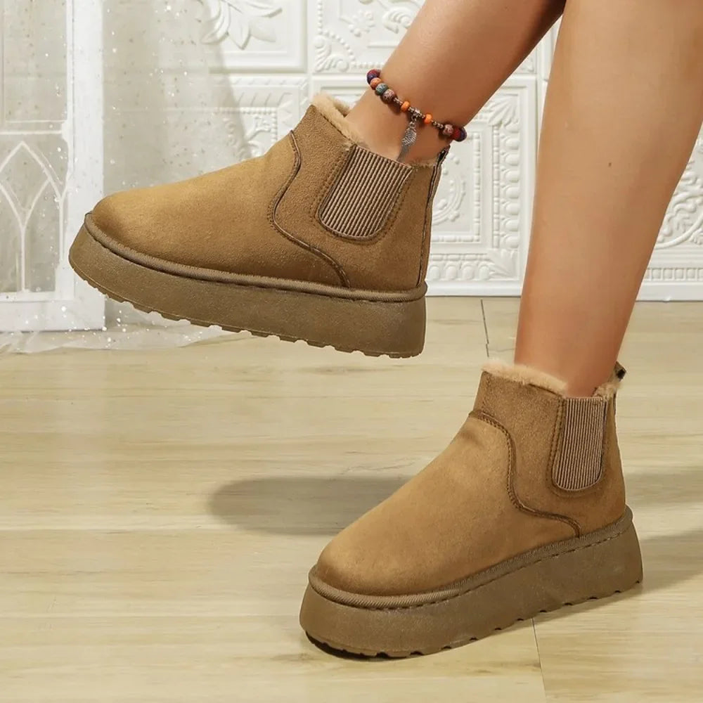 Winter Short Plush Warm Snow Boots Shoes New Suede Fur Chelsea Ankle Boots Flats Platform Shoes Botas