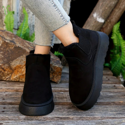 Winter Short Plush Warm Snow Boots Shoes New Suede Fur Chelsea Ankle Boots Flats Platform Shoes Botas