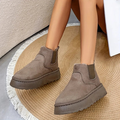 Winter Short Plush Warm Snow Boots Shoes New Suede Fur Chelsea Ankle Boots Flats Platform Shoes Botas