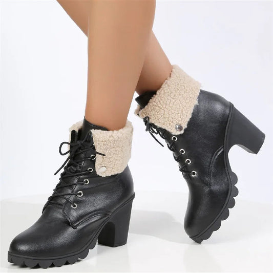 Platform Chunky Heel Lace Up Classic Snow Boot