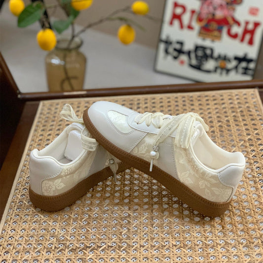 Jogging Sneakers Youth Silver Lace-up Outdoor Athletic Trainers Low Heels Breath Tennis Flats Walking Shoes