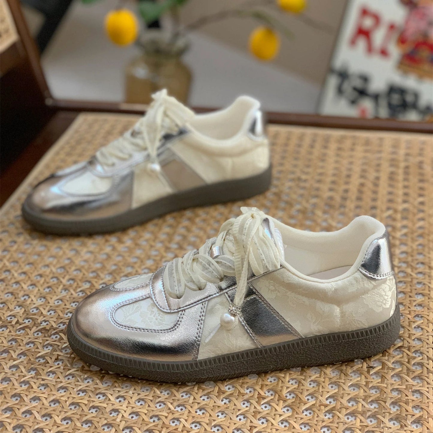 Jogging Youth Silver Lace-up Athletic Low Heels Tennis Flats Skateboard