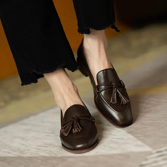 Patent Leather Bowknot Low Heel British Tassel Flats Loafers