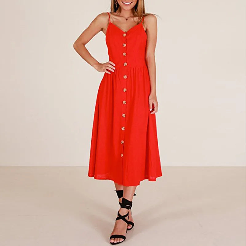 Suspender Collar Medium Red Party Midi Dresses