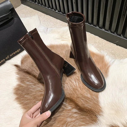 High Heels Chelsea Chunky Square Toe Ankle Boot