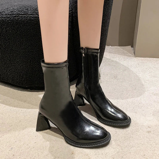 High Heels Chelsea Chunky Square Toe Ankle Boot