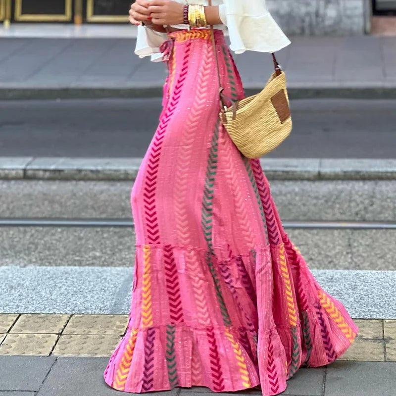 Dressbetty - High Waist Patterned Print Long Maxi Skirt