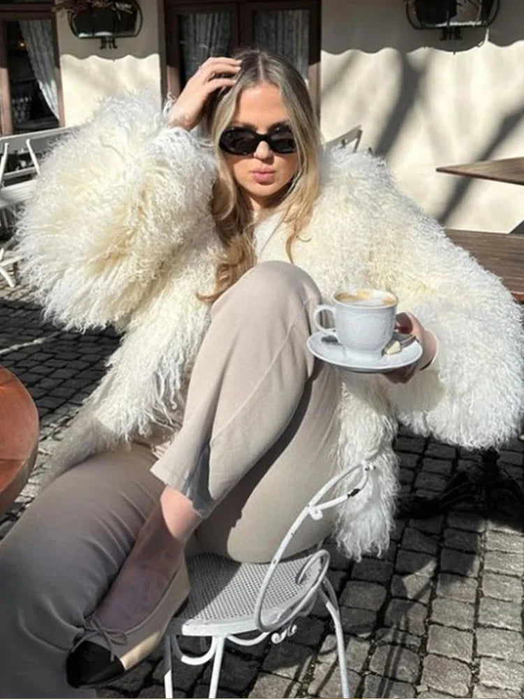 Faux Fur Warm O Neck Long Sleeve Crop Oversized Coat